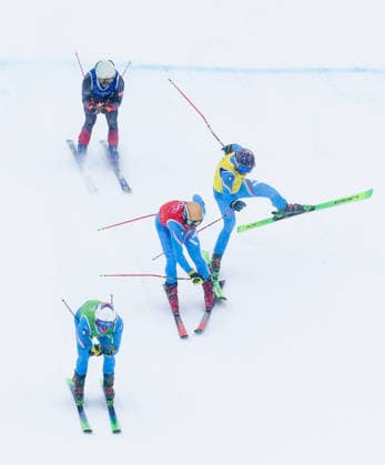 OLYMPICS - Winter Olympic Games, Olympische Spiele, Olympia, OS Milano Cortina 2026 LIVIGNO,ITALY,21.FEB.26 - OLYMPICS, FREE SKI, FREESTYLE SKIING - Winter Olympic Games Milano Cortina 2026, Skicross, men, final. Image shows Dominik Zuech (ITA), Simone Deromedis (ITA), Edoardo Zorzi (ITA) and Adam Kappacher (AUT)  GEPAxpictures xWolfgangxGrebien