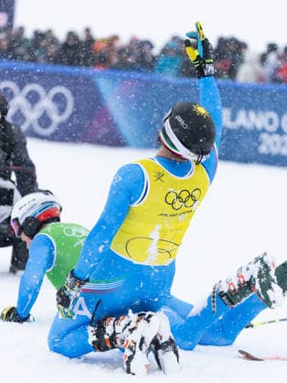 OLYMPICS - Winter Olympic Games, Olympische Spiele, Olympia, OS Milano Cortina 2026 LIVIGNO,ITALY,21.FEB.26 - OLYMPICS, FREE SKI, FREESTYLE SKIING - Winter Olympic Games Milano Cortina 2026, Skicross, men, final. Image shows Simone Deromedis (ITA) and Federico Tomasoni (ITA)  GEPAxpictures xWolfgangxGrebien