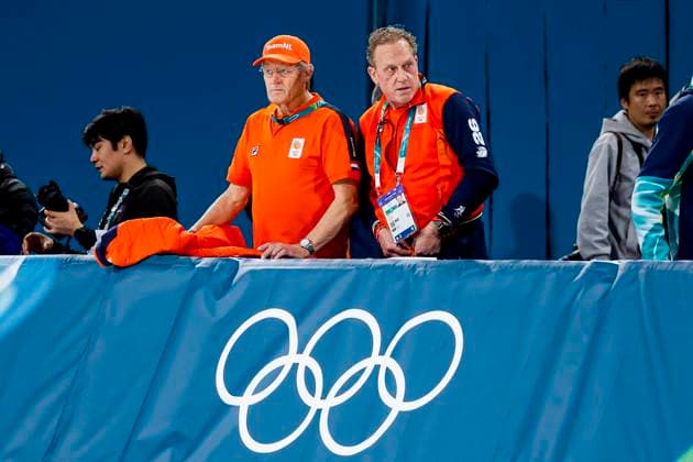 coach Jillert Anema of TeamNL and national coach Rintje Ritsma of TeamNL looks on before atheletes Men s Mass Start Semifinals, Milano Cortina 2026 Winter Olympics: Day 15, Speed skating, Eisschnelllauf - Milano Cortina 2026 Winter Olympics: Day 15, Milano Speed Skating Stadium, February 21, 2026, Milan, Italy.