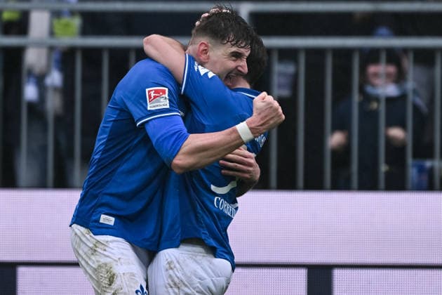 Matej Maglica (SV Darmstadt 1898, 05) und Killian Corredor (SV Darmstadt 1898, 34) bejubeln das Tor zum 2:0, GER, SV Darmstadt 98 vs Fortuna Düsseldorf, Fussball, 2. Bundesliga, 23. Spieltag, Spielzeit 2025 2026, 21.02.2026. DFL regulations prohibit any use of photographs as image sequences and or quasi-video GER, SV Darmstadt 98 vs Fortuna Düsseldorf, Fussball, 2. Bundesliga, 23. Spieltag, Spielzeit 2025 2026, 21.02.2026. Darmstadt
