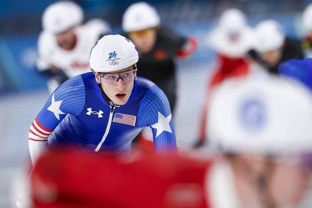 MILAN , 21-02-2026 , Milano Speed skating, Eisschnelllauf Stadium , Olympic Winter games, Winterspiele,Spiele, Summer games 2026 - Speed Skating mass start men semifinals, Picture shows Jordan Stolz Olympic Winter Games 2026 - Speed Skating mass start  x201782564x Copyright: