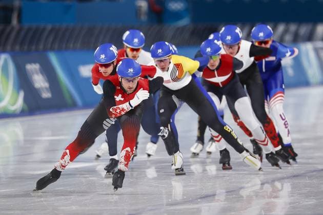 MILAN , 21-02-2026 , Milano Speed skating, Eisschnelllauf Stadium , Olympic Winter games, Winterspiele,Spiele, Summer games 2026 - Speed Skating mass start men semifinals, Picture shows Livio Wenger Olympic Winter Games 2026 - Speed Skating mass start  x201782681x Copyright: