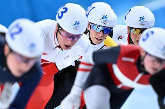 Belgian Sandrine Tas pictured in action during the semifinals of the mass start women Speed skating, Eisschnelllauf at the Milano Cortina 2026 Olympic Winter games, Winterspiele,Spiele, Summer games on Saturday 21 February 2026 in Milan, Italy. The XXV Winter Olympics take place from 6 to 22 February 2026 in Italy. JASPERxJACOBS  x164420142x