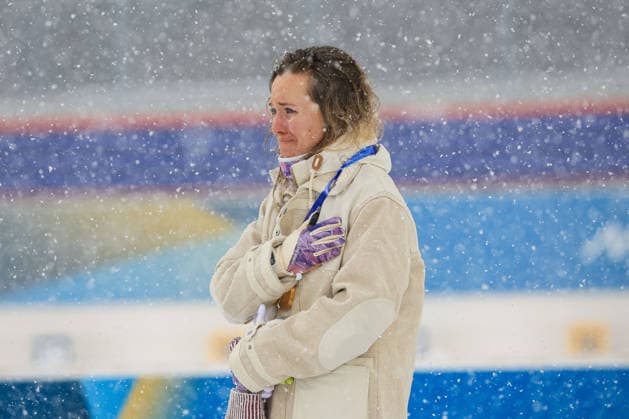 Oceane Michelon (FRA) 1st place, Gold Medal on the podium at the end of the Olympic Winter games, Winterspiele,Spiele, Summer games Milano-Cortina 2026, Biathlon Women s 12.5km Mass Start on February 21, 2026 at Antholz-Anterselva Biathlon Arena in Anterselva, Italy  Copyright: xLucianoxMariaxBisi IPAxSportx xipa-agency.netx xx IPA_71818959 IPA_Agency_IPA71818959