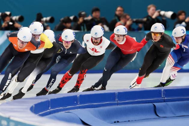 ITALY, MILAN - FEBRUARY 21, 2026: Mathieu Belloir (4th L) of France, Antoine Gelinas-Beaulieu (5th L) of Canada, Sigurd Holbo Dyrset (3rd R) of Norway, and Li Wenhao (2nd R) of China compete in the men s mass start Speed skating, Eisschnelllauf semifinal race at Milano Speed Skating Stadium during the 2026 Winter Olympic Games, Olympische Spiele, Olympia, OS 2026 Winter Olympics: Speed Skating  - ZUMAt113 20260221_zaa_t113_398 Copyright: xPeterxKovalevx