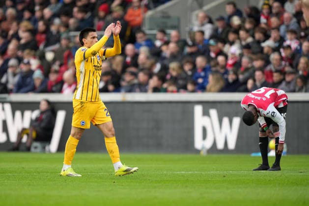 Brentford v Brighton and Hove Albion, Premier League, Football, Gtech Community Stadium, Brentford, London, UK - 21 Feb 2026 GOAL 0-1. Diego Gomez of Brighton celebrates after scoring the opening goal. London Gtech Community Stadium Brentford UK, UK NEWSPAPERS OUT Copyright: xSeanxRyanx