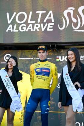 Volta Algarve 2026 Stage 4 LAGOS, PORTUGAL - FEBRUARY 21 : Ayuso Juan (ESP) of Lidl - Trek on the podium during stage 4 of the 52th edition of Volta Algarve an UCI ProSeries 2.Pro cycling road race stage for Men Elite of 175.1 km with start in Albufeira and finish in Lagos on February 21, 2026 in Lagos, Portugal, 21 02 2026 ( Motordriver Guy De Vuyst - Lagos Portugal  Copyright: xNicoxVereeckenx