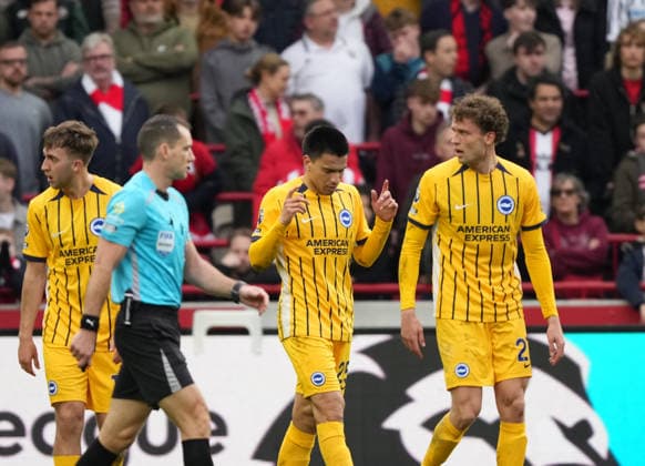 Brentford v Brighton and Hove Albion, Premier League, Football, Gtech Community Stadium, Brentford, London, UK - 21 Feb 2026 GOAL 0-1. Diego Gomez of Brighton celebrates after scoring the opening goal. London Gtech Community Stadium Brentford UK, UK NEWSPAPERS OUT Copyright: xSeanxRyanx