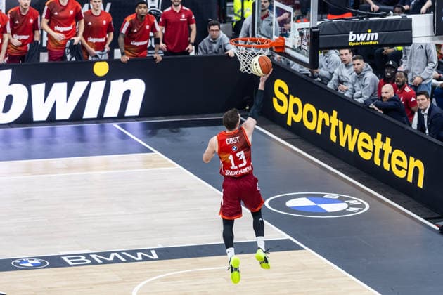 GER, BMW Top Four, Basketball BBL Pokal, Halbfinale, FC Bayern München Basketball - BMA365 Bamberg Baskets. 21.02.2026, SAP Garden, München, GER, BMW Top Four, Basketball BBL Pokal, Halbfinale, FC Bayern München Basketball - BMA365 Bamberg Baskets. Andreas Obst (FC Bayern München Basketball 13) Foto Alexander Trienitz München SAP Garden Bayern Deutschland