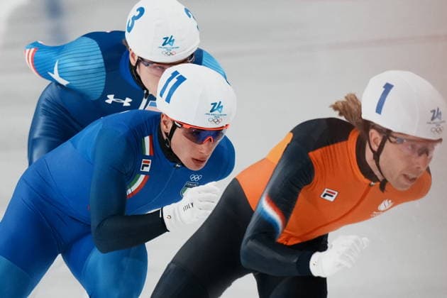 Daniele di Stefano from Italy Men™s Speed skating, Eisschnelllauf mass start at the 2026 Winter Olympics, Milan, Italy, Saturday , Feb. 21, 2026. (Gian Mattia D Alberto LaPresse)  Copyright: xGianxMattiaxD Alberto LaPressex