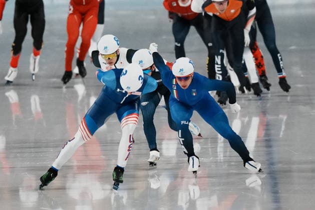 Daniele di Stefano from Italy Men™s Speed skating, Eisschnelllauf mass start at the 2026 Winter Olympics, Milan, Italy, Saturday , Feb. 21, 2026. (Gian Mattia D Alberto LaPresse)  Copyright: xGianxMattiaxD Alberto LaPressex