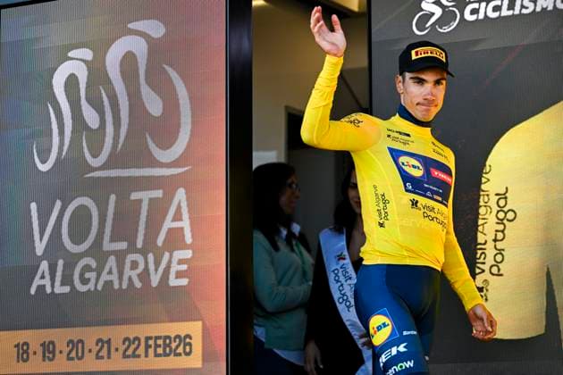 Volta Algarve 2026 Stage 4 LAGOS, PORTUGAL - FEBRUARY 21 : Ayuso Juan (ESP) of Lidl - Trek on the podium during stage 4 of the 52th edition of Volta Algarve an UCI ProSeries 2.Pro cycling road race stage for Men Elite of 175.1 km with start in Albufeira and finish in Lagos on February 21, 2026 in Lagos, Portugal, 21 02 2026 ( Motordriver Guy De Vuyst - Lagos Portugal  Copyright: xNicoxVereeckenx