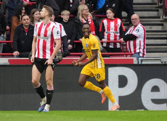 Brentford v Brighton and Hove Albion, Premier League, Football, Gtech Community Stadium, Brentford, London, UK - 21 Feb 2026 GOAL 0-2. Danny Welbeck of Brighton celebrates after scoring the second goal. London Gtech Community Stadium Brentford UK, UK NEWSPAPERS OUT Copyright: xSeanxRyanx