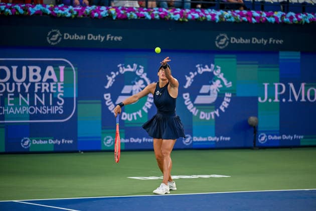 2026 Dubai Duty Free Tennis Championships DUBAI, UAE - FEBRUARY 21: German tennis player Laura Siegemund and Russian tennis player Vera Zvonareva compete against Canadian tennis player Gabriela Dabrowski and Brazilian tennis player Luisa Stefani in the women’s doubles final of the Dubai Duty Free Tennis Championships at the Dubai Duty Free Tennis Stadium in Dubai, United Arab Emirates, on February 21, 2026. Waleed Zein Anadolu Dubai United Arab Emirates. Editorial use only. Please get in touch for any other usage.  Copyright: x2026xAnadoluxWaleedxZeinx