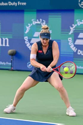 2026 Dubai Duty Free Tennis Championships DUBAI, UAE - FEBRUARY 21: German tennis player Laura Siegemund and Russian tennis player Vera Zvonareva compete against Canadian tennis player Gabriela Dabrowski and Brazilian tennis player Luisa Stefani in the women’s doubles final of the Dubai Duty Free Tennis Championships at the Dubai Duty Free Tennis Stadium in Dubai, United Arab Emirates, on February 21, 2026. Waleed Zein Anadolu Dubai United Arab Emirates. Editorial use only. Please get in touch for any other usage.  Copyright: x2026xAnadoluxWaleedxZeinx