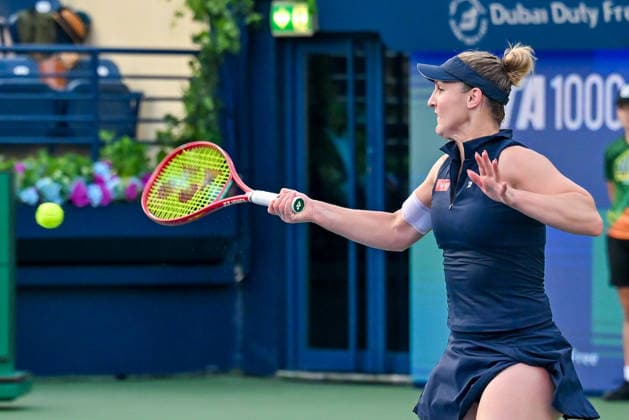 2026 Dubai Duty Free Tennis Championships DUBAI, UAE - FEBRUARY 21: German tennis player Laura Siegemund and Russian tennis player Vera Zvonareva compete against Canadian tennis player Gabriela Dabrowski and Brazilian tennis player Luisa Stefani in the women’s doubles final of the Dubai Duty Free Tennis Championships at the Dubai Duty Free Tennis Stadium in Dubai, United Arab Emirates, on February 21, 2026. Waleed Zein Anadolu Dubai United Arab Emirates. Editorial use only. Please get in touch for any other usage.  Copyright: x2026xAnadoluxWaleedxZeinx