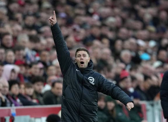 Brentford v Brighton and Hove Albion, Premier League, Football, Gtech Community Stadium, Brentford, London, UK - 21 Feb 2026 Fabian Hurzeler manager of Brighton directs his team. London Gtech Community Stadium Brentford UK, UK NEWSPAPERS OUT Copyright: xSeanxRyanx