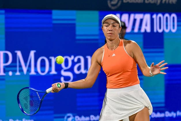 2026 Dubai Duty Free Tennis Championships DUBAI, UNITED ARAB EMIRATES – FEBRUARY 21: Elina Svitolina of Ukraine competes against Jessica Pegula (seen) of the United States during the women’s singles final of the Dubai Duty Free Tennis Championships at the Dubai Duty Free Tennis Stadium in Dubai, United Arab Emirates, on February 21, 2026. Waleed Zein Anadolu Dubai United Arab Emirates. Editorial use only. Please get in touch for any other usage.  Copyright: x2026xAnadoluxWaleedxZeinx