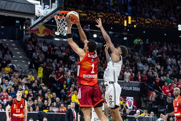 GER, BMW Top Four, Basketball BBL Pokal, Halbfinale, FC Bayern München Basketball - BMA365 Bamberg Baskets. 21.02.2026, SAP Garden, München, GER, BMW Top Four, Basketball BBL Pokal, Halbfinale, FC Bayern München Basketball - BMA365 Bamberg Baskets. Oscar da Silva (FC Bayern München Basketball 1) Foto Alexander Trienitz München SAP Garden Bayern Deutschland