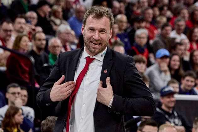 Deutsche Basketball BBL Pokal, FC Bayern München Basketball vs BMA365 Bamberg BASKETS, München FC Bayern Basketball, Bamberg Baskets MBA365, 2026-02-21 in München (SAP Garden) GAVEL Anton (BMA365 Bamberg BASKETS Headcoach BAMHC) sportworld München SAP Garden Bayern Deutschland