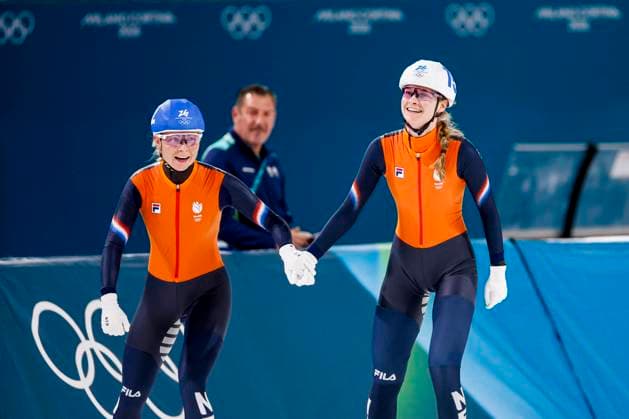 winner Marijke Groenewoud of the Netherlands and Bente Kerkhoff of the Netherlands celebrates after Women s Mass Start Final, Milano Cortina 2026 Winter Olympics: Day 15, Speed skating, Eisschnelllauf - Milano Cortina 2026 Winter Olympics: Day 15, Milano Speed Skating Stadium, February 21, 2026, Milan, Italy.