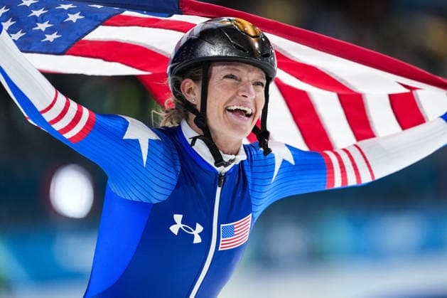 2026 Milano-Cortina Winter Olympics MILAN, ITALY - FEBRUARY 21: Mia Manganello of US, finished third in the race, celebrates after competing in women s mass start Speed skating, Eisschnelllauf event during the 2026 Milano-Cortina Winter Olympics at Milan Speed Skating Stadium in Milan, Italy on February 21, 2026. Cemal Yurttas Anadolu Milan Italy. Editorial use only. Please get in touch for any other usage.  Copyright: x2026xAnadoluxCemalxYurttaÅüx