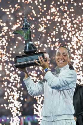 2026 Dubai Duty Free Tennis Championships DUBAI, UAE - FEBRUARY 21: American tennis player Jessica Pegula wins the women’s singles final of the Dubai Duty Free Tennis Championships against Ukrainian tennis player Elina Svitolina at the Dubai Duty Free Tennis Stadium in Dubai, United Arab Emirates, on February 21, 2026. Waleed Zein Anadolu Dubai United Arab Emirates. Editorial use only. Please get in touch for any other usage.  Copyright: x2026xAnadoluxWaleedxZeinx
