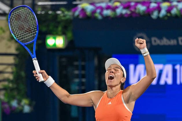 2026 Dubai Duty Free Tennis Championships DUBAI, UAE - FEBRUARY 21: American tennis player Jessica Pegula wins the women’s singles final of the Dubai Duty Free Tennis Championships against Ukrainian tennis player Elina Svitolina at the Dubai Duty Free Tennis Stadium in Dubai, United Arab Emirates, on February 21, 2026. Waleed Zein Anadolu Dubai United Arab Emirates. Editorial use only. Please get in touch for any other usage.  Copyright: x2026xAnadoluxWaleedxZeinx