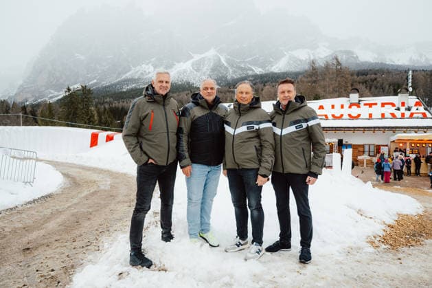 OLYMPICS - Winter Olympic Games, Olympische Spiele, Olympia, OS Milano Cortina 2026 CORTINA D AMPEZZO,ITALY,21.FEB.26 - OLYMPICS - Winter Olympic Games Milano Cortina 2026, Austria House, media event, media talk, Olympia Bilanz. Image shows Harald Winkler (AUT), Gerhard Haidacher (AUT), Ingo Appelt (AUT) and Thomas Schroll (AUT).  GEPAxpictures xAlexanderxSolc