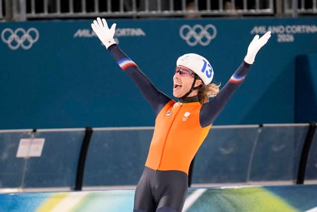 OLYMPICS - Winter Olympic Games, Olympische Spiele, Olympia, OS Milano Cortina 2026 MILAN,ITALY,21.FEB.26 - OLYMPICS, Speed skating, Eisschnelllauf - Winter Olympic Games Milano Cortina 2026, mass start, final, men. Image shows the rejoicing of Jorrit Bergsma (NED).  GEPAxpictures xRanjithxKumar