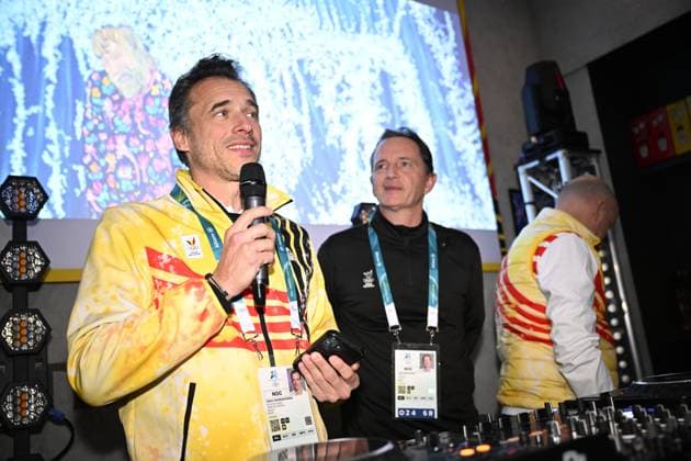 BOIC-COIB CEO Cedric Van Branteghem and BOIC-COIB president Jean-Michel Saive pictured during the athletes party of Team Belgium on the last evening of the Milano Cortina 2026 Olympic Winter games, Winterspiele,Spiele, Summer games on Saturday 21 February 2026 in Milan, Italy. The XXV Winter Olympics take place from 6 to 22 February 2026 in Italy. JASPERxJACOBS  x164452411x