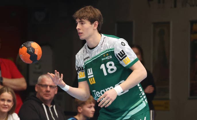 21.02.2026, Deutschland, Göppingen, Handball DAIKIN HBL, FRISCH AUF! Göppingen vs. THW Kiel, Fynn Hofele (FAG)
