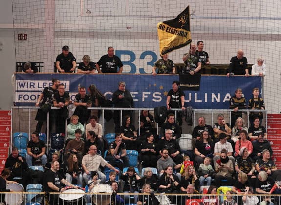 GER HBL2 Saison 2025 2026 VfL Potsdam vs HC Elbflorenz Dresden, 21.02.26, MBS Arena, Potsdam Fanblock des HC Elbflorenz