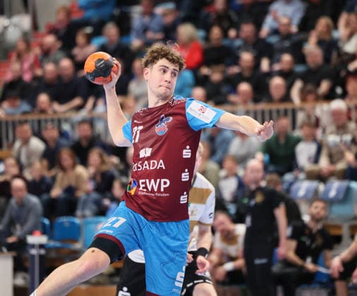 GER HBL2 Saison 2025 2026 VfL Potsdam vs HC Elbflorenz Dresden, 21.02.26, MBS Arena, Potsdam Nils FUHRMANN (1.VfL Potsdam 27), Siebenmeter, Strafwurf