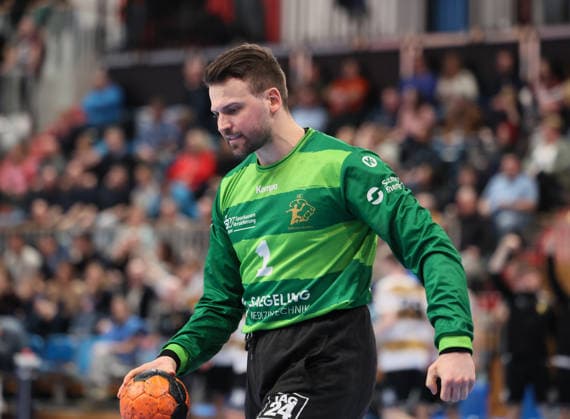 GER HBL2 Saison 2025 2026 VfL Potsdam vs HC Elbflorenz Dresden, 21.02.26, MBS Arena, Potsdam Marino MALLWITZ (HC Elbflorenz 1), Entschlossenheit, Emotion