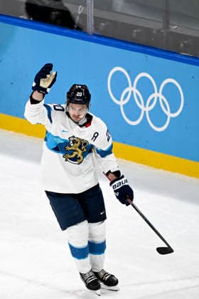 LKS 20260221 Sebastian Aho of Finland celebrating after scoring 0-1 during the men s Ice hockey, Eishockey bronze medal match between Slovakia and Finland during the Milano Cortina Winter Olympics at the Milano Santa Giulia Ice Hockey Arena in Milan on February 21, 2026. - EMMI KORHONEN Milano Italy shFGbp9KZ_Q  Copyright: xEmmixKorhonenx shFGbp9KZ_Q