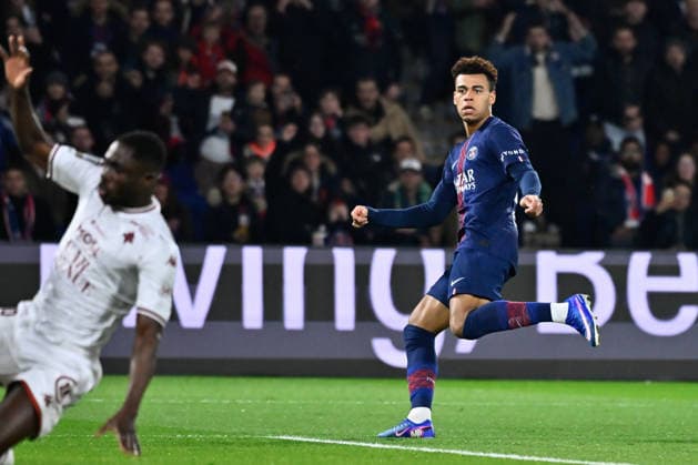 FOOTBALL : PSG vs Metz - Ligue 1 - 21 02 2026 Desire Doue ( 14 - PSG ) scores a goal during the Ligue 1 match between Paris Saint Germain and FC Metz at Parc Des Princes on February 21 , 2026 in Paris, France. ( Photo by Federico Pestellini PsnewZ ) ParisFrance  Copyright: xFedericoxPestellinix