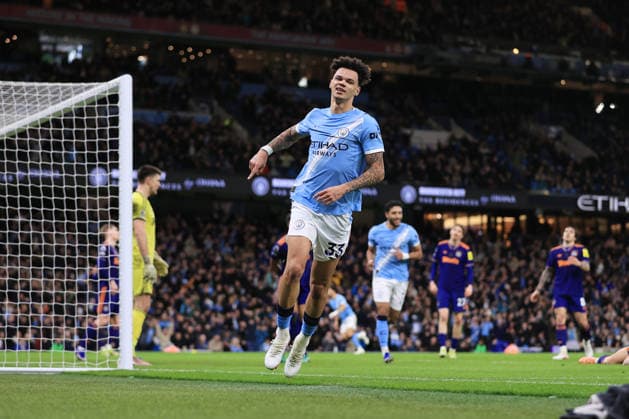Football - Premier League - Manchester City v Newcastle United 21st February 2026 - Premier League - Manchester City v Newcastle United - Nico O Reilly of Manchester City celebrates after scoring their 2nd goal - Photo: Simon Stacpoole Offside. Manchester UK Copyright: xSimonxStacpoolexOffside