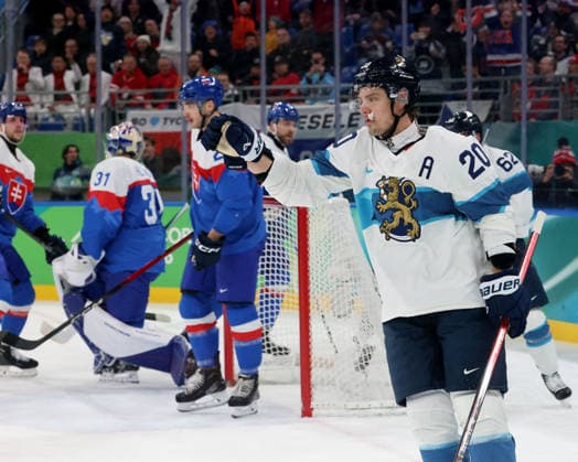 February 21, 2026, Milan, Lombardy, Italy: Sebastian Aho (20) of Team Finland scores a goal against Team Slovakia in the men s Ice hockey, Eishockey bronze medal game during the Milano Cortina 2026 Olympic Winter games, Winterspiele,Spiele, Summer games at Milano Santagiulia Ice Hockey Arena. Milan Italy - ZUMAm117 20260221_oly_m117_009 Copyright: xDavidxMcIntyrex