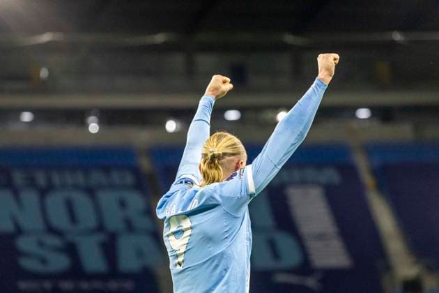 21st February 2026; Etihad Stadium, Manchester, Lancashire, England; Premier League Football, Manchester City versus Newcastle United; Erling Haland of Manchester City celebrates a Manchester City goal  TimxWilliams Content restricted for UK based newspaper