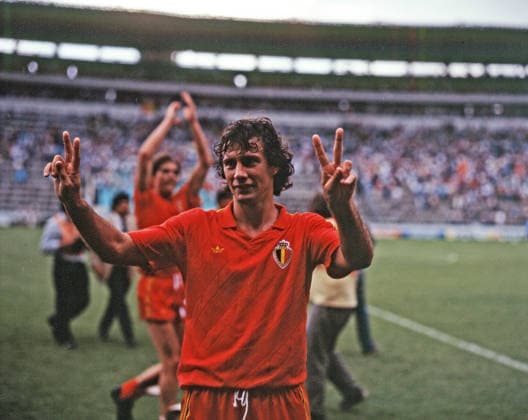 15.06.86 UDSSR - Belgien Mexiko, Leon, 15.06.1986, Fussball, FIFA WM 1986 in Mexiko, Achtelfinale, UDSSR - Belgien (3:4 n.V.): Michel Renquin (Belgien). *** 15 06 86 USSR Belgium Mexico, Leon, 15 06 1986, Soccer, FIFA World Cup 1986 in Mexico, Round of 16, USSR Belgium 3 4 n v Michel Renquin Belgium