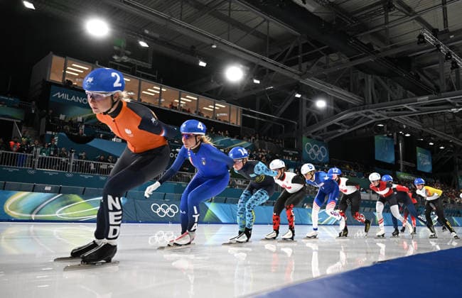(260221) -- MILAN, Feb. 21, 2026 -- Marijke Groenewoud (1st L) of the Netherlands competes during the Speed skating, Eisschnelllauf women s mass start final at the Milan-Cortina 2026 Olympic Winter games, Winterspiele,Spiele, Summer games in Milan, Italy, Feb. 21, 2026. ) (MICO2026)ITALY-MILAN-OLYMPIC WINTER GAMES-SPEED SKATING-WOMEN S MASS START WuxWei 