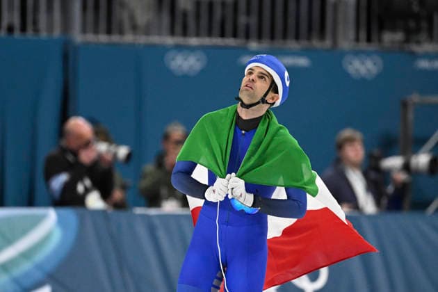 Andrea Giovannini (ITA), third place, bronze medal, Speed skating, Eisschnelllauf Men Mass Start at the Milano Speed Skating Stadium during the Milano Cortina 2026 Olympic Winter games, Winterspiele,Spiele, Summer games 21 February 2026, Milan, Italy. Noxthirdxpartyxsales  aflo_320798974