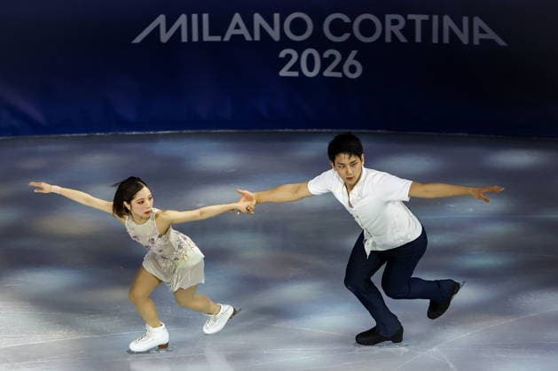 ITALY, MILAN - FEBRUARY 21, 2026: Pair skaters Riku Miura and Ryuichi Kihara of Japan perform during the Figure skating, Eiskunstlauf exhibition gala at the 2026 Winter Olympic Games, Olympische Spiele, Olympia, OS at Milano Ice Skating Arena 2026 Winter Olympics: Figure Skating  - ZUMAt113 20260221_zaa_t113_863 Copyright: xPeterxKovalevx