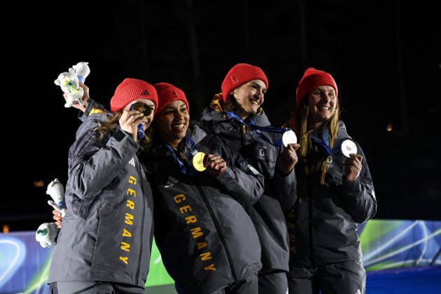 GIOCHI OLIMPICI - Olimpiadi Invernali Milano-Cortina 2026 - Bobsleigh 2-woman Laura Nolte Deborah Levi (GER) 1st place, Gold Medal and Lisa Buckwitz Neele Schuten (GER) 2nd place, Silver Medal at end of the Olympic Winter games, Winterspiele,Spiele, Summer games Milano-Cortina 2026, Bobsleigh 2-woman Heat 4 Final on February 21, 2026 at Cortina Sliding Center in Cortina d Ampezzo, Italy Cortina D Ampezzo Italy  Copyright: xIPAxSport ABACAx