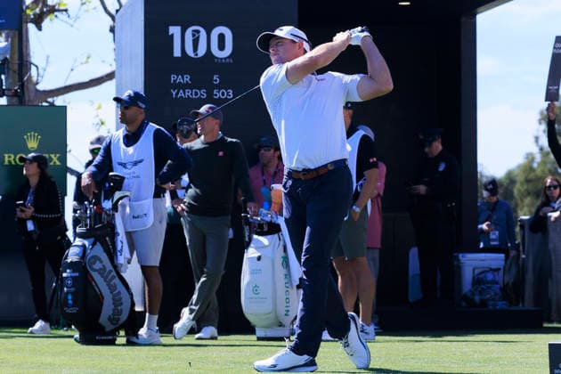 February 21, 2026, Pacific Palisades, California, USA: Max Greyserman tees off during Round 3 of the 2026 Genesis Invitational Golf Tournament on Saturday February 21, 2026 at the Riviera Country Club in Pacific Palisades, California. ARIANA RUIZ PI The 2026 Genesis Invitational - Round 3  - ZUMAp124 20260221_zaa_p124_007 Copyright: xArianaxRuizx