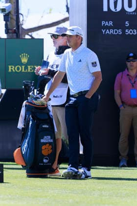 February 21, 2026, Pacific Palisades, California, USA: Jacob Bridgeman at the 1st tee during Round 3 of the 2026 Genesis Invitational Golf Tournament on Saturday February 21, 2026 at the Riviera Country Club in Pacific Palisades, California. ARIANA RUIZ PI The 2026 Genesis Invitational - Round 3  - ZUMAp124 20260221_zaa_p124_023 Copyright: xArianaxRuizx