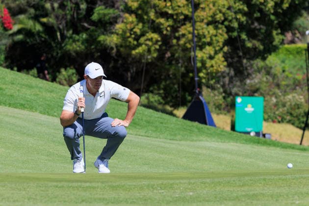 February 21, 2026, Pacific Palisades, California, USA: Rory McIlroy lines up his putt at the 2nd hole during Round 3 of the 2026 Genesis Invitational Golf Tournament on Saturday February 21, 2026 at the Riviera Country Club in Pacific Palisades, California. ARIANA RUIZ PI Pacific Palisades USA - ZUMAp124 20260221_zaa_p124_001 Copyright: xArianaxRuizx