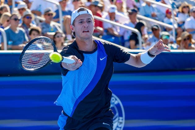 DELRAY BEACH, FL - FEBRUARY 21: Sebastian Korda (USA) in action during his Semi Final match against Flavio Cobolli (ITA) at the Delray Beach Open on February 21, 2026, at Delray Beach Stadium & Tennis Center in Delray Beach, Florida.(Photo by Chris Arjoon Icon Sportswire). TENNIS: FEB 21 Delray Beach Open EDITORIAL USE ONLY Icon2602210010004