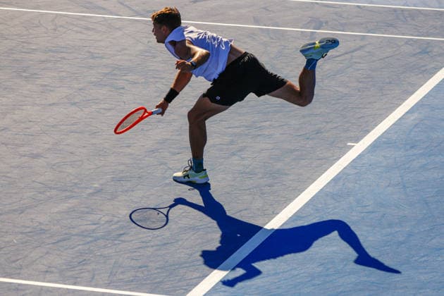 DELRAY BEACH, FL - FEBRUARY 21: Flavio Cobolli (ITA) in action during his Semi Final match against Sebastian Korda (USA) at the Delray Beach Open on February 21, 2026, at Delray Beach Stadium & Tennis Center in Delray Beach, Florida.(Photo by Chris Arjoon Icon Sportswire). TENNIS: FEB 21 Delray Beach Open EDITORIAL USE ONLY Icon2602210010015